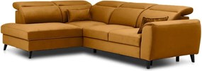 Divano angolare giallo allungabile/con contenitore (con penisola a sinistra/a L) e rivestimento in velluto Noble – ELTAP