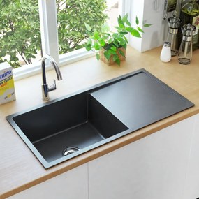 Lavello Da Cucina Lavorato A Mano Nero İn Acciaio Inox /