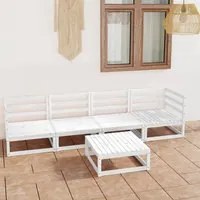 Set Divani da Giardino 5 pz Bianco in Legno Massello di Pino cod mxl 40680