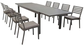 DEXTER - set tavolo in alluminio e teak cm 200/300 x 100 x 74 h con 8 sedie Dexter