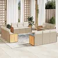 Set Divani da Giardino 12 pz con Cuscini Beige in Polyrattan 3227514