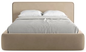 Letto matrimoniale imbottito marrone chiaro con contenitore con griglia 140x200 cm Kiana - Makamii