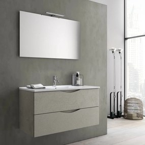 Mobile Bagno Sospeso Effetto Pietra 80cm Due Cassetti e Specchio con Lampada