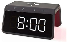 Nedis WCACQ30BK - Orologio a sveglia con display LCD e senza fili caricatore 15W/5V nero