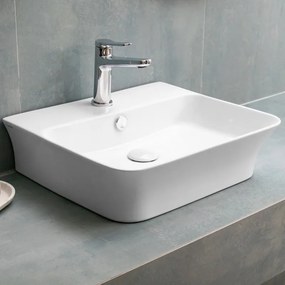 Lavabo bagno da appoggio design rettangolare 48.5 cm ceramica bianca | KL-4850 - KAMALU