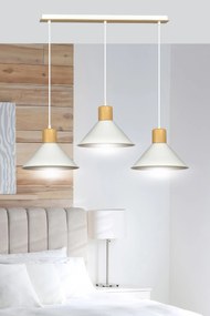 Sospensione Nordica 3 Luci Rowen In Acciaio Bianco E Legno