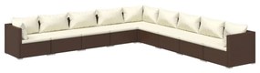 Set Divani da Giardino 9 pz con Cuscini in Polyrattan Marrone