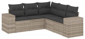 Set divano da giardino 5pz con cuscini grigio chiaro polyrattan