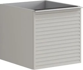 Cassettiera Pixel con 1 cassetto frontale Stripes laccato opaco Beige Greige e maniglia alluminio brillante ante L.40 H.40 P.45,5 cm.