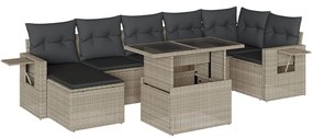 Set divano da giardino 8pz con cuscini grigio chiaro polyrattan