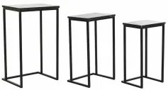 Set di 3 Tavolini DKD Home Decor 40 x 26 x 65 cm Nero Metallo Marmo