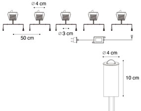 Set di 5 faretti da terra moderni neri con LED IP67 - Linsey