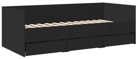 Divano letto con cassetti nero 100x200 cm in legno multistrato