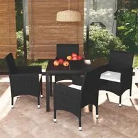 Set da Pranzo per Giardino 5 pz con Cuscini Polyrattan Nero 3095010