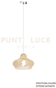 Sospensione ottone satinato 1 luce vetro piccolo ambra 1191os-sp-am