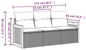 Set Divano da Giardino 3 pz con Cuscini Beige in Polyrattan