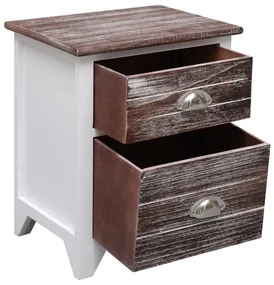 Comodino marrone e bianco 38x28x45 cm in legno di paulownia