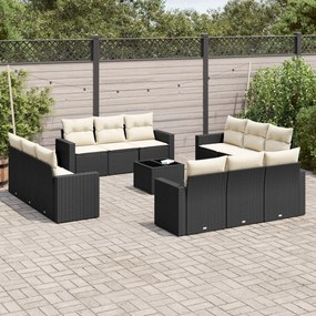 Set divani da giardino 13pz con cuscini nero in polyrattan
