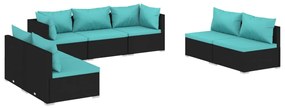 Set Divani da Giardino 7 pz con Cuscini in Polyrattan Nero