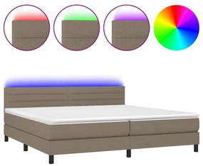 Letto a molle materasso e led tortora 200x200cm in tessuto