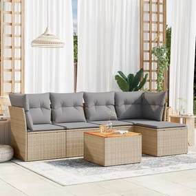 Set divano da giardino 6 pz con cuscini beige misto polyrattan