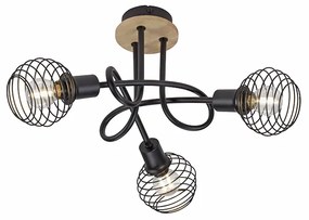 Faretto da soffitto industriale nero con legno 3 luci - Winsten
