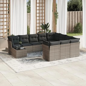 Set divani da giardino 11 pz con cuscini in polyrattan grigio