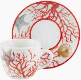 Set di 6 tazzine e piattini in porcellana Coral
