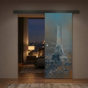 Porta scorrevole destra Eiffel in vetro multicolore, L 88 x H 215 cm, con binario Meli