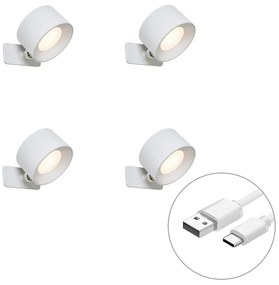 Set di 4 Applique e Plafoniere Moderne Bianche Incl. LED Ricaricabili - Bright