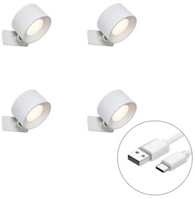 Set di 4 luci moderne da parete e da soffitto bianche con LED ricaricabile - Bright