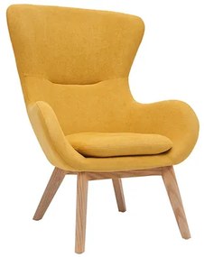 Poltrona scandinava in tessuto effetto velluto giallo senape e legno ESKUA