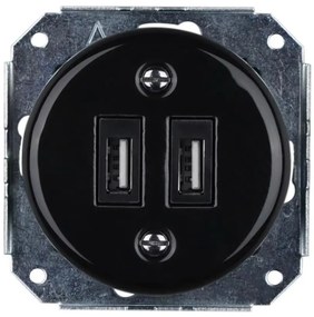 Bohemia-Design - Porcellana retrò, presa di alimentazione USB senza cornice, 2x USB-A, nera