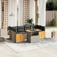 Set Divani da Giardino 7 pz con Cuscini Grigio in Polyrattan 3273860