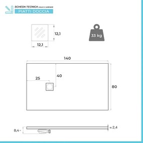 Piatto doccia in resina 80x140 Arena grigio completo di kit scarico