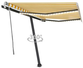 Tenda Da Sole Retrattile Manuale Led 350x250 Cm Gialla E Bianca /