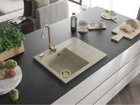 Mexen Ben Lavello in granito 1 vasca con sgocciolatoio, sinistro 600 x 500 mm, beige, sifone dorato - 6522605000-69-G