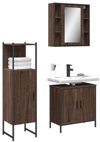 Set mobili da bagno 3 pz rovere marrone in legno multistrato