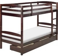 Letto a castello letto doppio con cassetti in legno di pino scuro singola misura 90 x 200 per bambini in cameretta