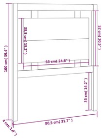 Testiera per letto bianca 80,5x4x100 cm legno massello di pino