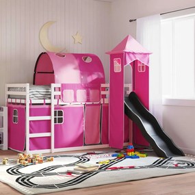 Letto A Castello Con Scivolo E Tende Rosa 90x200 Cm /
