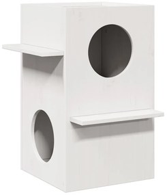 Cuccia Per Gatti Bianca 43x43x60 Cm İn Legno Massello Di Pino /