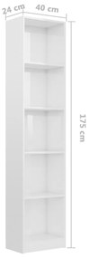 Libreria 5 Ripiani Bianco Lucido 40x24x175 cm Legno Multistrato