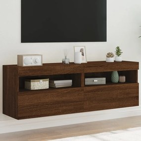 Mobili tv a parete con luci led 2pz rovere marrone 60x30x40 cm
