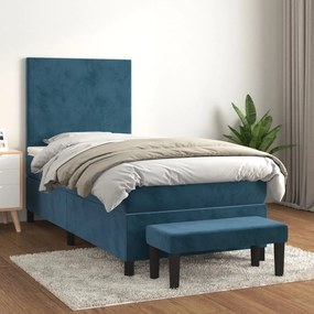 Giroletto A Molle Con Materasso Blu Scuro 90x200 Cm İn Velluto /