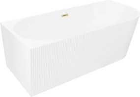 Mexen Silo vasca indipendente ad angolo sinistro scanalata 170 x 80 cm, bianca, troppopieno oro spazzolato - 52891708000L-55