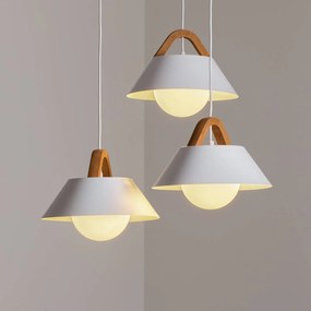 Luminex Lampada a sospensione Funda, marrone/bianco, Ø 64 cm, acciaio/legno, a 3 luci.