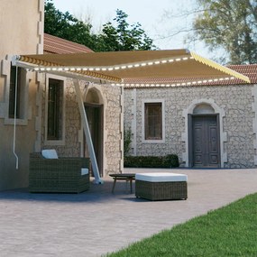 Tenda Da Sole Retrattile Manuale Led 450x300 Cm Gialla Bianca /