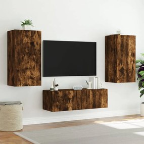 Mobile TV a Parete con Luci LED Rovere Fumo 40,5x35x80 cm