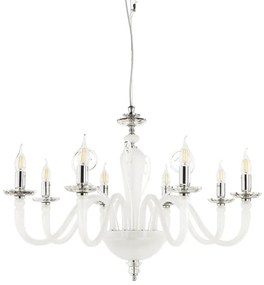 Lampada a sospensione DEBUSSY in vetro lavorato a mano D84 cm Bianco Satinato 8 LUCI